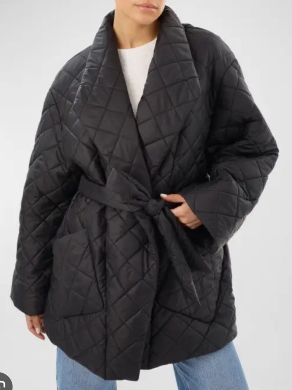 Lamarque Quilted Wrap Coat in Dark Gray